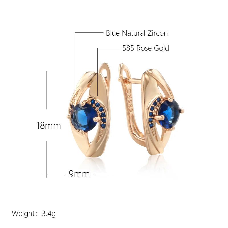 Vintage-Inspired 585 Rose Gold Drop Earrings with Blue Natural Zircon