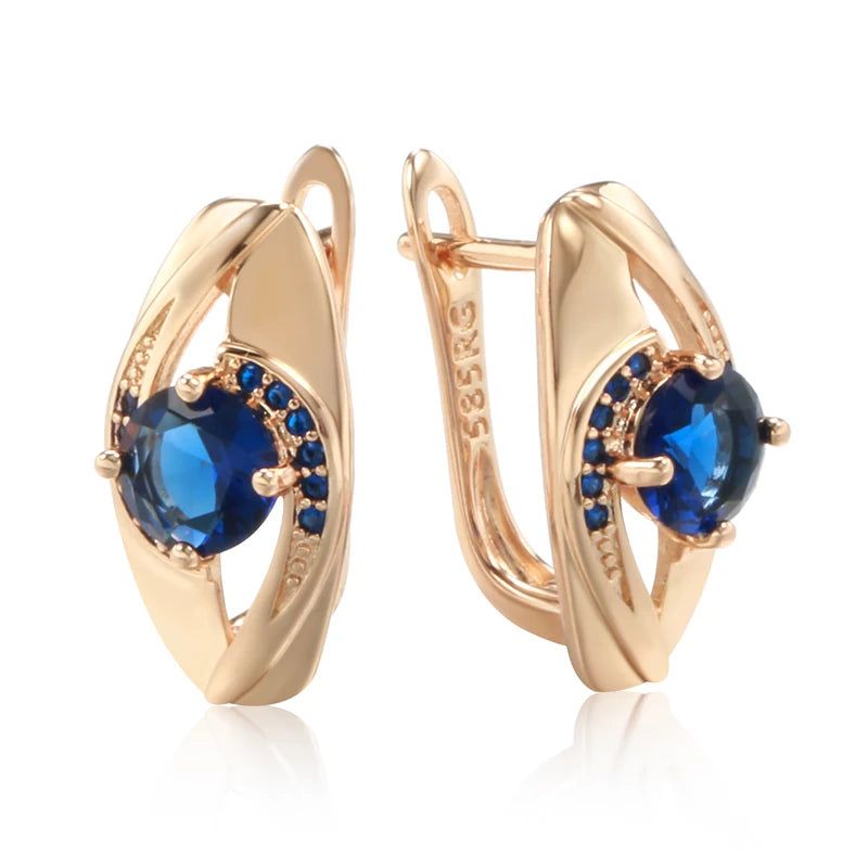 Vintage-Inspired 585 Rose Gold Drop Earrings with Blue Natural Zircon