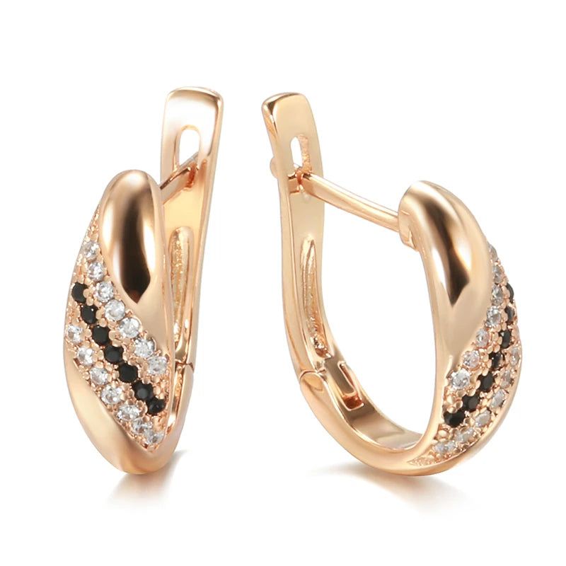 Vintage-Inspired 585 Rose Gold Drop Earrings with Natural Black Zircon and Crystal Accents