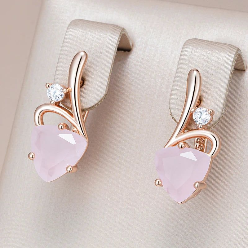 Vintage-Inspired 585 Rose Gold Drop Earrings with Unique Pink Natural Zircon