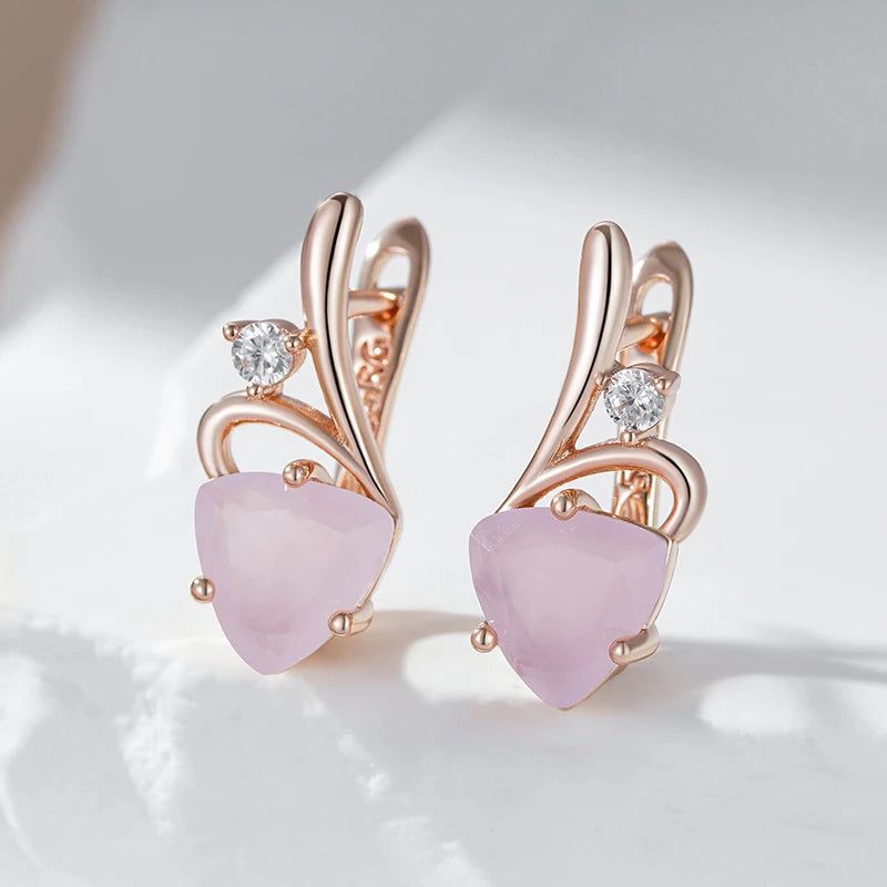 Vintage-Inspired 585 Rose Gold Drop Earrings with Unique Pink Natural Zircon