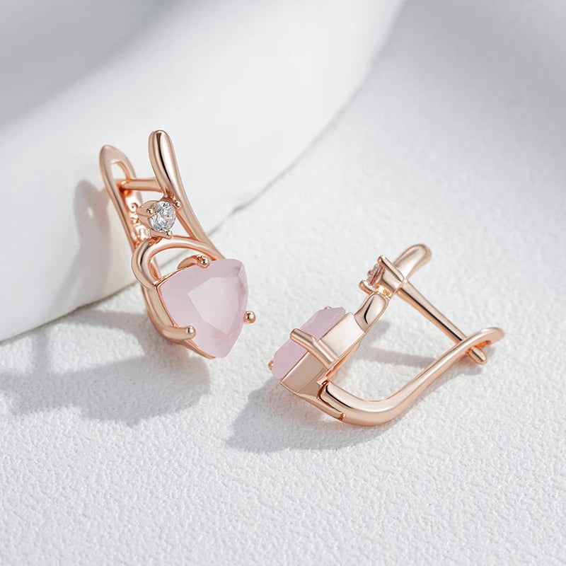 Vintage-Inspired 585 Rose Gold Drop Earrings with Unique Pink Natural Zircon