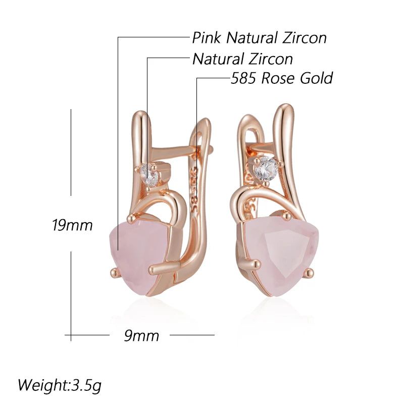 Vintage-Inspired 585 Rose Gold Drop Earrings with Unique Pink Natural Zircon