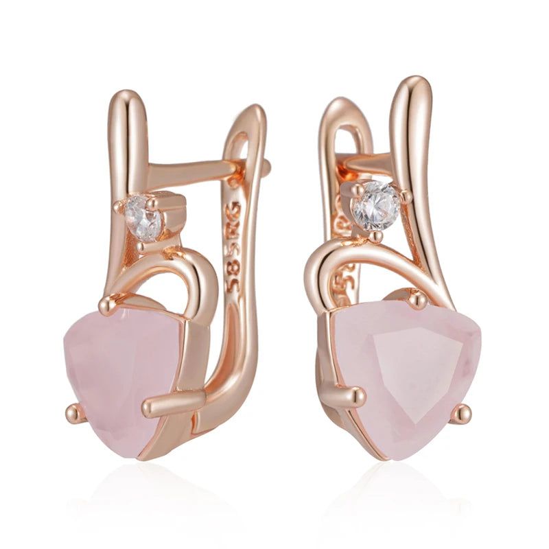 Vintage-Inspired 585 Rose Gold Drop Earrings with Unique Pink Natural Zircon