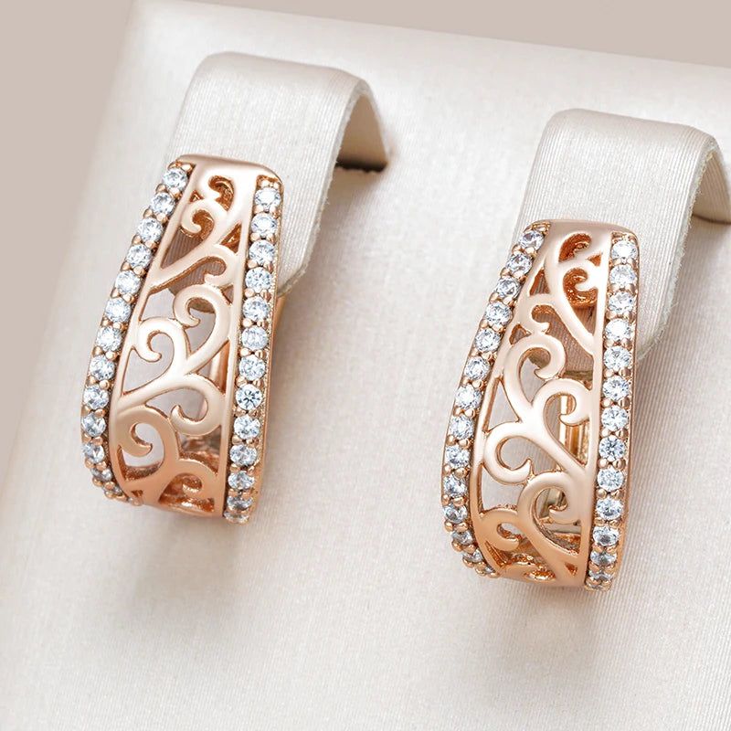 Vintage-Inspired 585 Rose Gold Elegant Drop Earrings with Natural Zircon