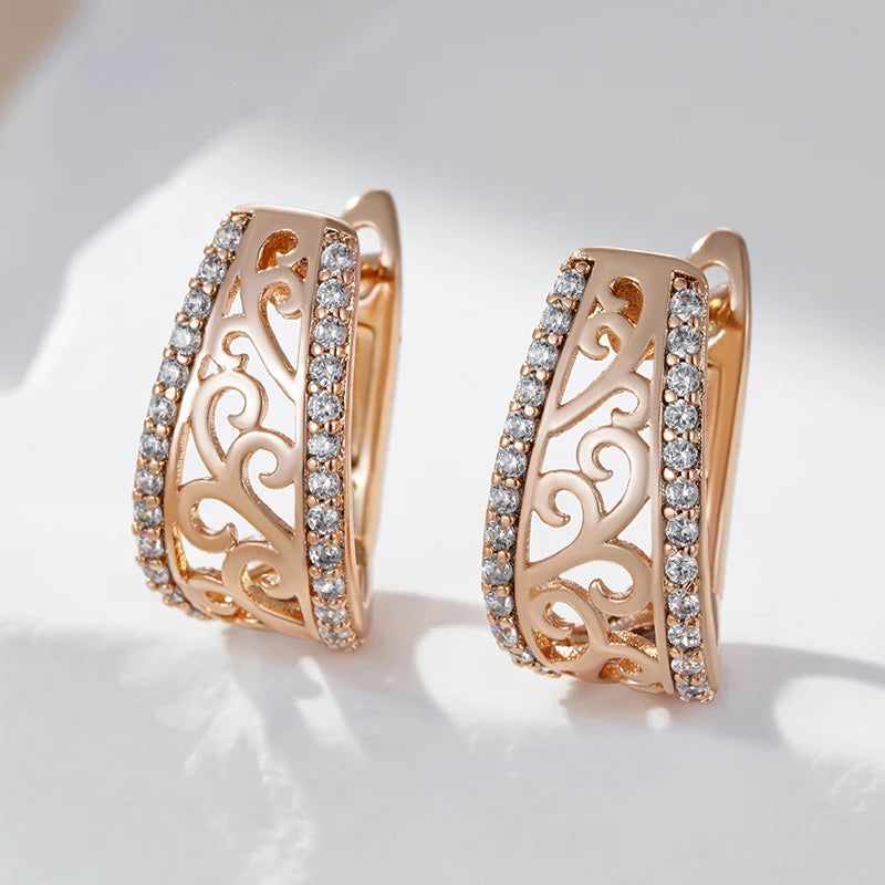 Vintage-Inspired 585 Rose Gold Elegant Drop Earrings with Natural Zircon