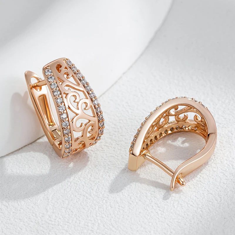 Vintage-Inspired 585 Rose Gold Elegant Drop Earrings with Natural Zircon