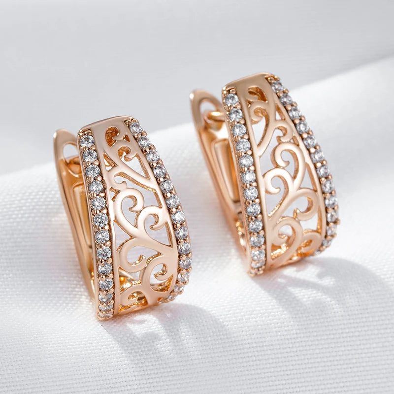 Vintage-Inspired 585 Rose Gold Elegant Drop Earrings with Natural Zircon