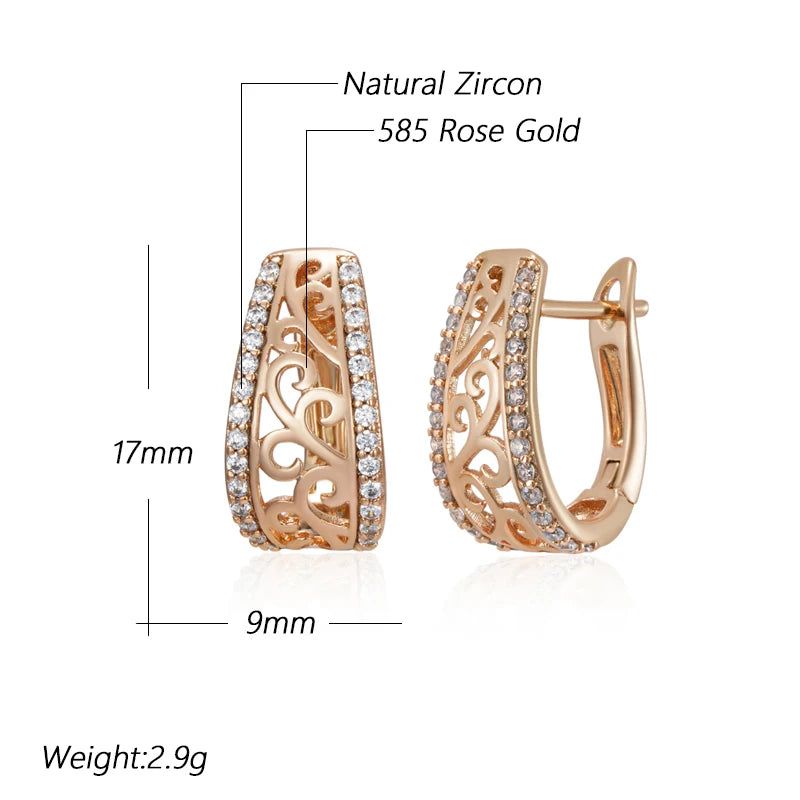 Vintage-Inspired 585 Rose Gold Elegant Drop Earrings with Natural Zircon