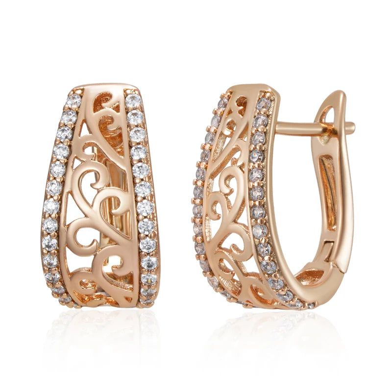 Vintage-Inspired 585 Rose Gold Elegant Drop Earrings with Natural Zircon