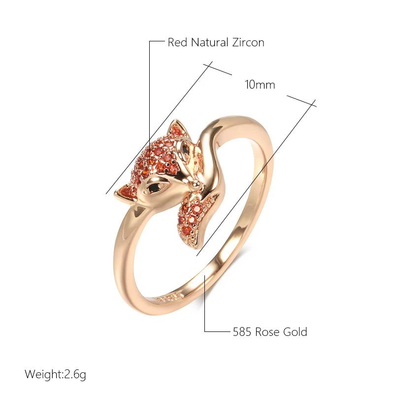 Vintage-Inspired 585 Rose Gold Fox Ring with Red Natural Zircon - High-Quality Animal Jewelry