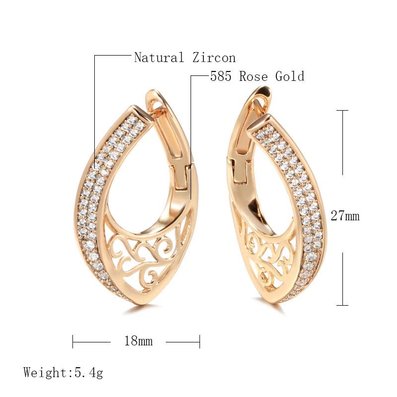 Vintage-Inspired 585 Rose Gold Hollow Flower Drop Earrings with Natural Zircon