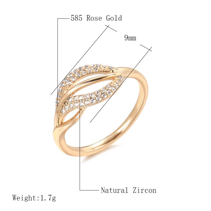 Vintage-Inspired 585 Rose Gold Leaf Cocktail Ring with Natural Zircon Accents