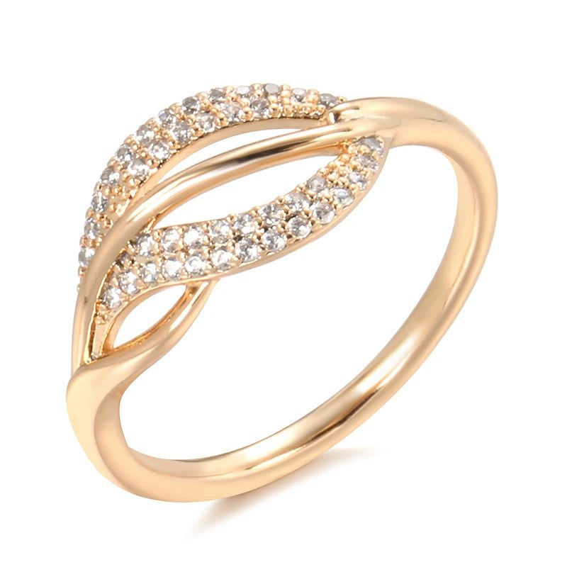 Vintage-Inspired 585 Rose Gold Leaf Cocktail Ring with Natural Zircon Accents