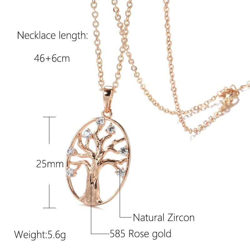 Vintage-Inspired 585 Rose Gold Lucky Tree Pendant Necklace with Natural Zircon