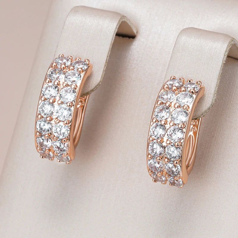 Vintage-Inspired 585 Rose Gold Natural Zircon Geometric Drop Earrings