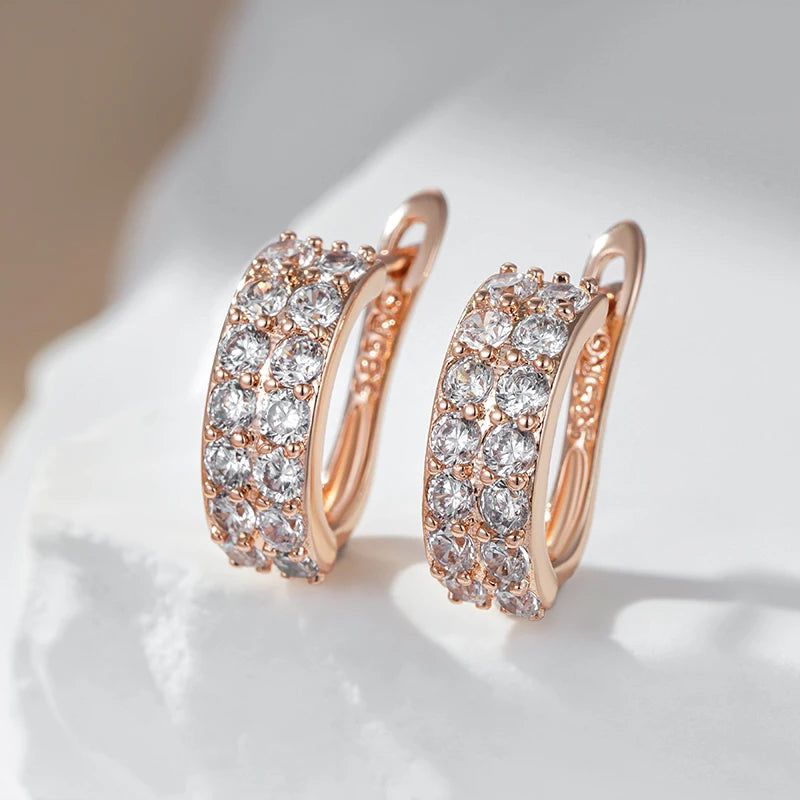 Vintage-Inspired 585 Rose Gold Natural Zircon Geometric Drop Earrings