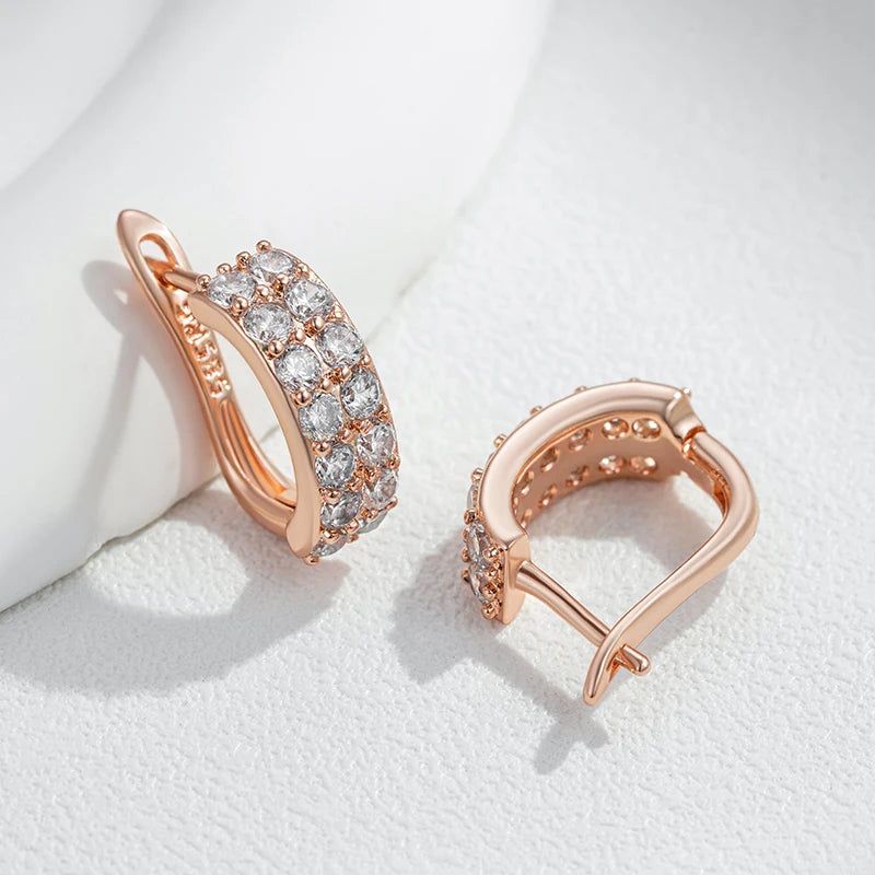 Vintage-Inspired 585 Rose Gold Natural Zircon Geometric Drop Earrings