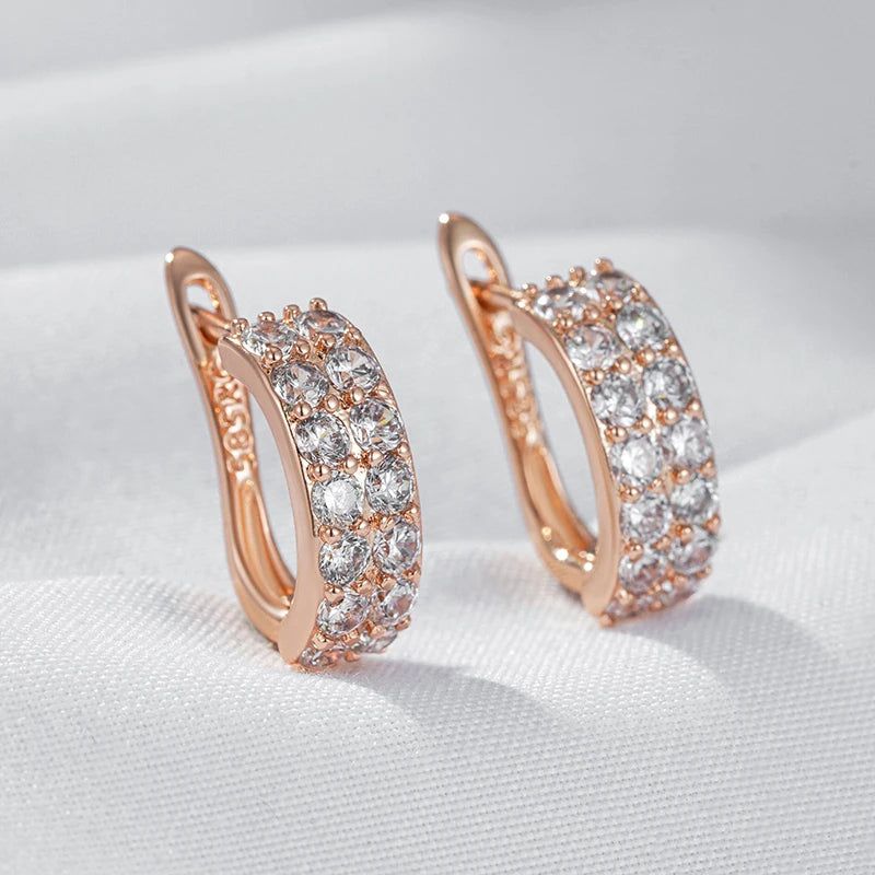 Vintage-Inspired 585 Rose Gold Natural Zircon Geometric Drop Earrings