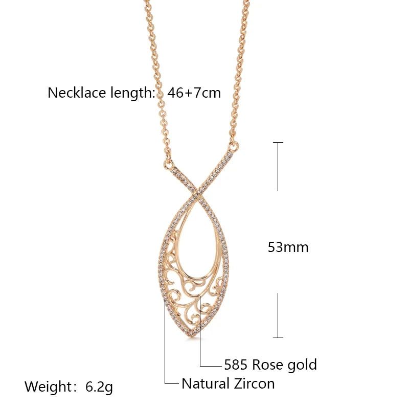 Vintage-Inspired 585 Rose Gold Pendant Necklace with Natural Zircon Hollow Flower Design