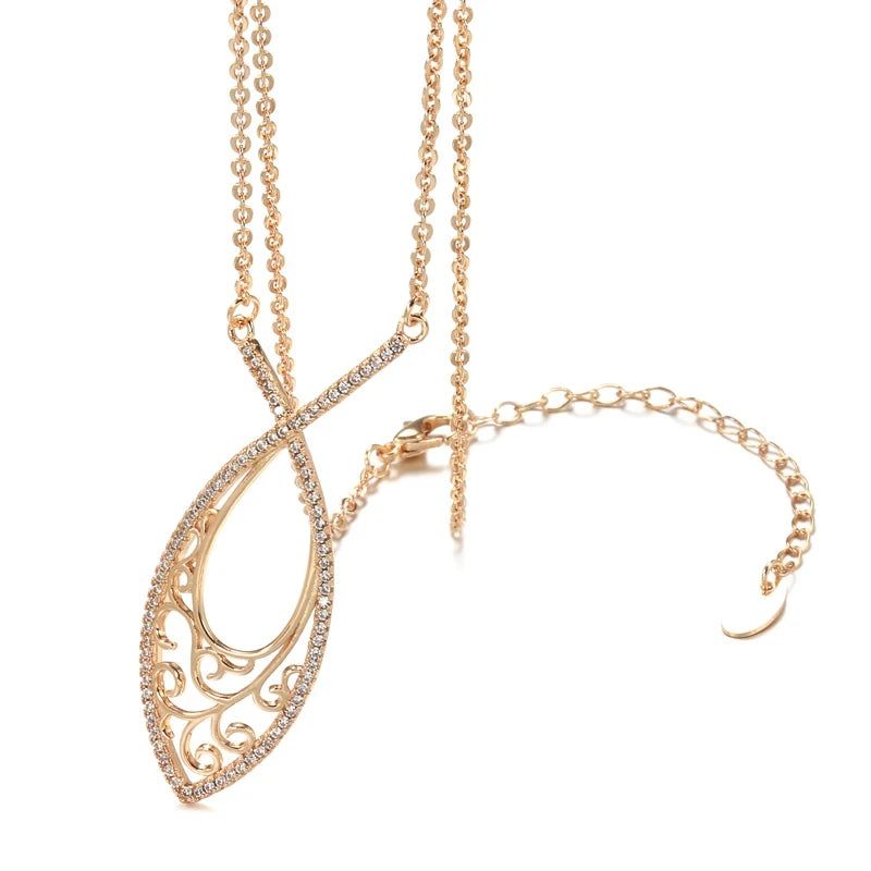 Vintage-Inspired 585 Rose Gold Pendant Necklace with Natural Zircon Hollow Flower Design