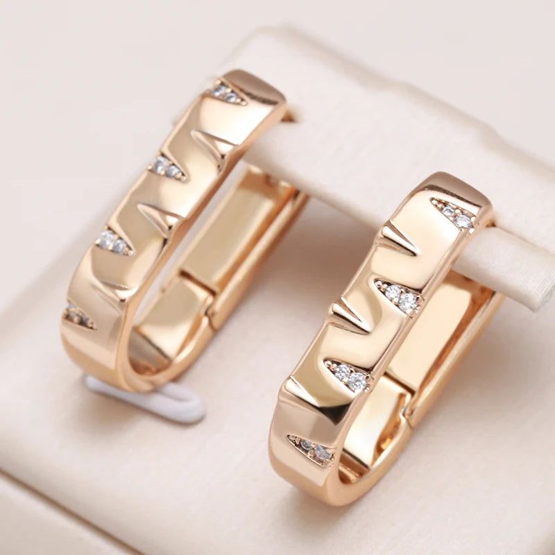 Vintage-Inspired 585 Rose Gold Plated Hoop Earrings with Natural Zircon