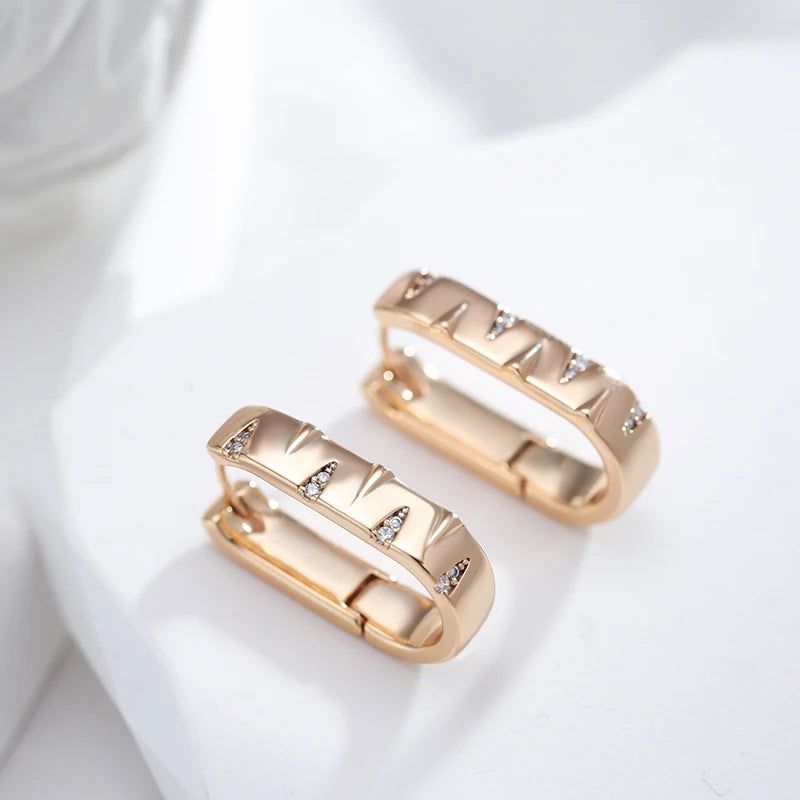 Vintage-Inspired 585 Rose Gold Plated Hoop Earrings with Natural Zircon