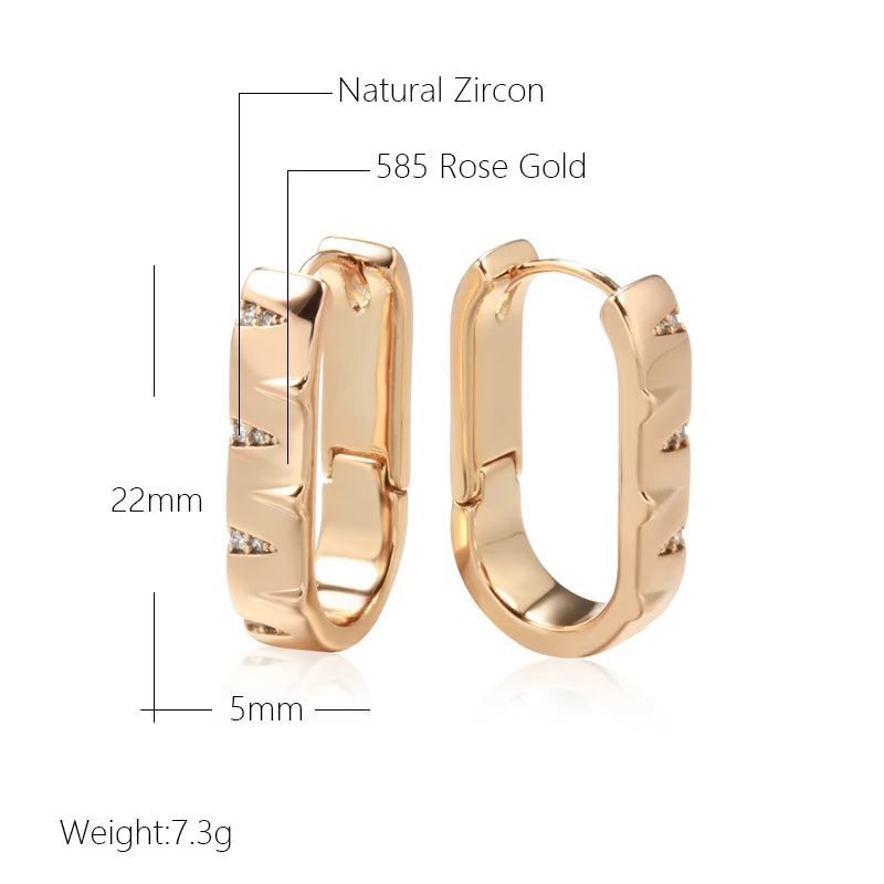 Vintage-Inspired 585 Rose Gold Plated Hoop Earrings with Natural Zircon