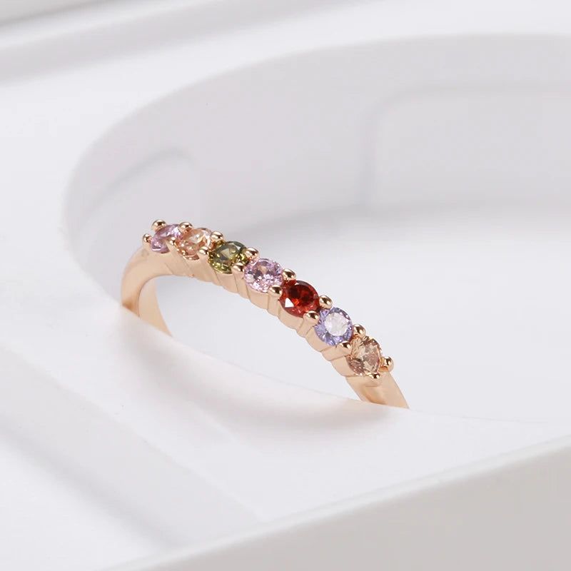 Vintage-Inspired 585 Rose Gold Rainbow Cocktail Ring with Natural Zircon Stones