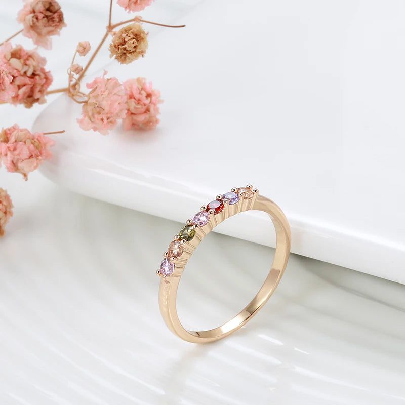 Vintage-Inspired 585 Rose Gold Rainbow Cocktail Ring with Natural Zircon Stones