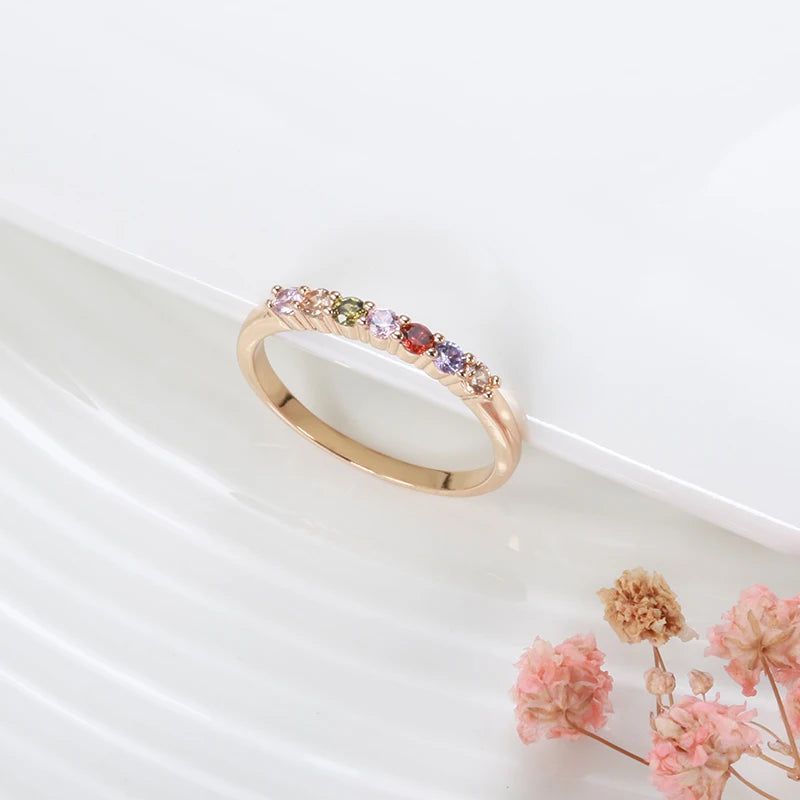 Vintage-Inspired 585 Rose Gold Rainbow Cocktail Ring with Natural Zircon Stones