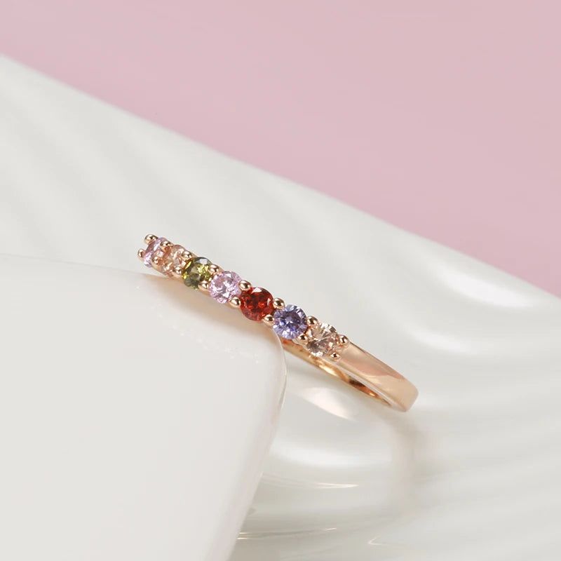 Vintage-Inspired 585 Rose Gold Rainbow Cocktail Ring with Natural Zircon Stones