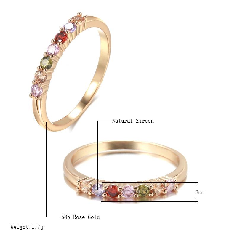 Vintage-Inspired 585 Rose Gold Rainbow Cocktail Ring with Natural Zircon Stones