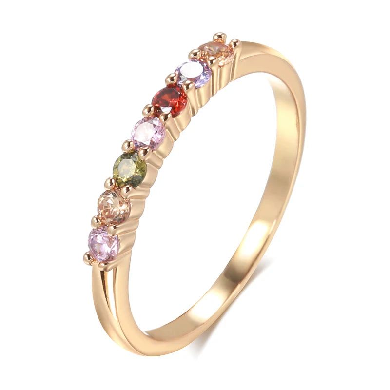 Vintage-Inspired 585 Rose Gold Rainbow Cocktail Ring with Natural Zircon Stones