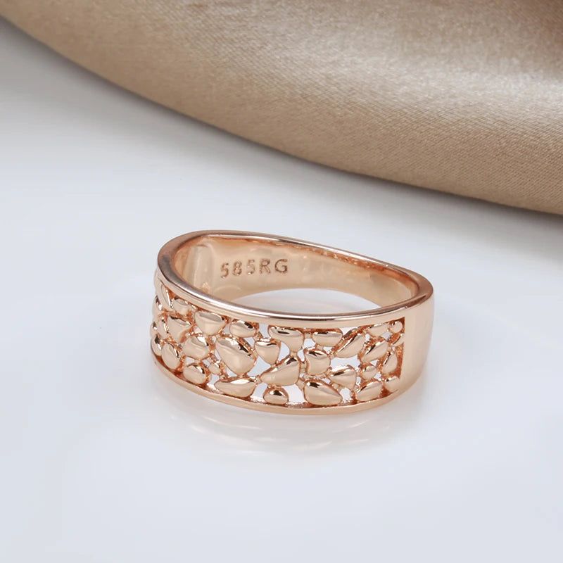 Vintage-Inspired 585 Rose Gold Ring with Unique Glossy Hollow Design