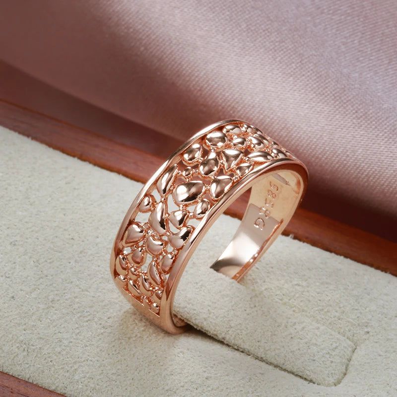 Vintage-Inspired 585 Rose Gold Ring with Unique Glossy Hollow Design