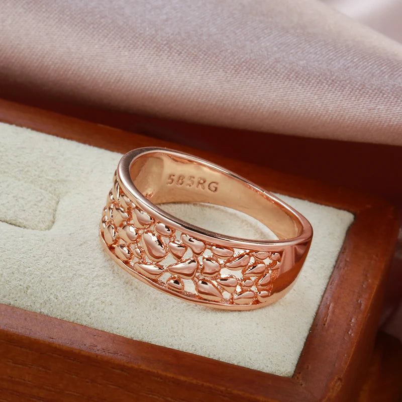 Vintage-Inspired 585 Rose Gold Ring with Unique Glossy Hollow Design