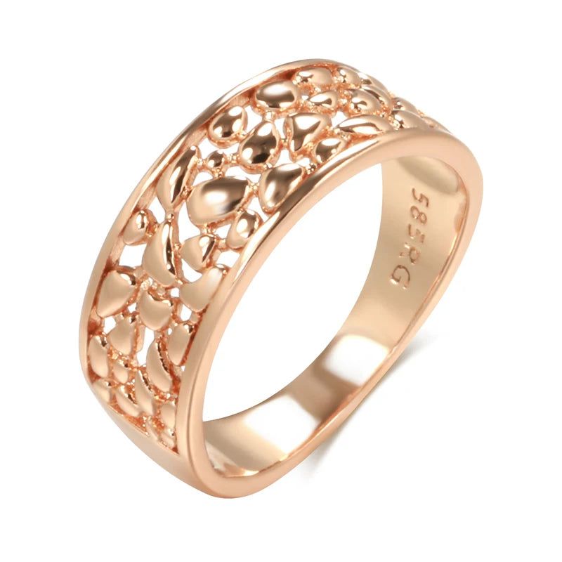 Vintage-Inspired 585 Rose Gold Ring with Unique Glossy Hollow Design