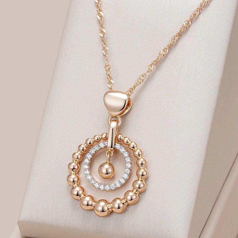 Vintage-Inspired 585 Rose Gold & Silver Natural Zircon Pendant Necklace