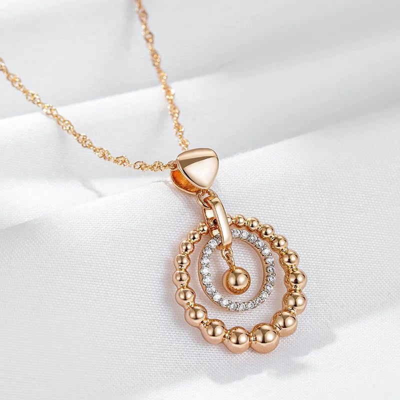 Vintage-Inspired 585 Rose Gold & Silver Natural Zircon Pendant Necklace