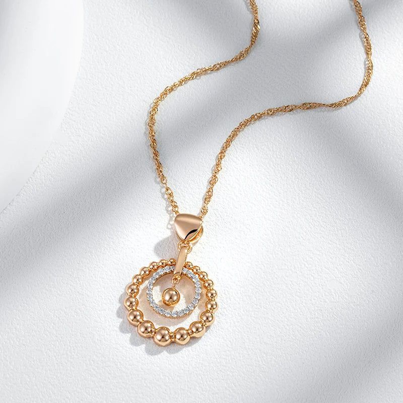 Vintage-Inspired 585 Rose Gold & Silver Natural Zircon Pendant Necklace