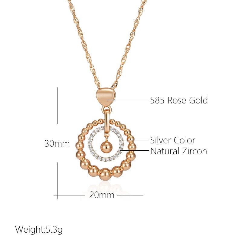 Vintage-Inspired 585 Rose Gold & Silver Natural Zircon Pendant Necklace