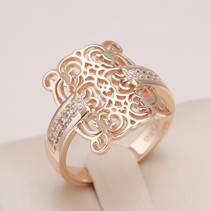 Vintage-Inspired 585 Rose Gold Square Cocktail Ring with Natural Zircon