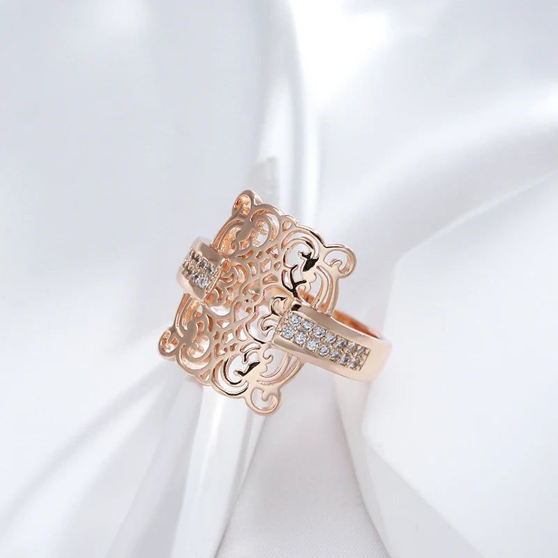 Vintage-Inspired 585 Rose Gold Square Cocktail Ring with Natural Zircon