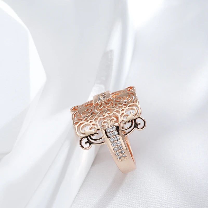 Vintage-Inspired 585 Rose Gold Square Cocktail Ring with Natural Zircon