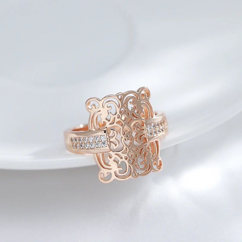 Vintage-Inspired 585 Rose Gold Square Cocktail Ring with Natural Zircon