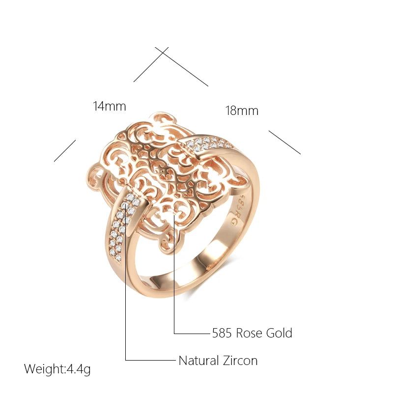 Vintage-Inspired 585 Rose Gold Square Cocktail Ring with Natural Zircon