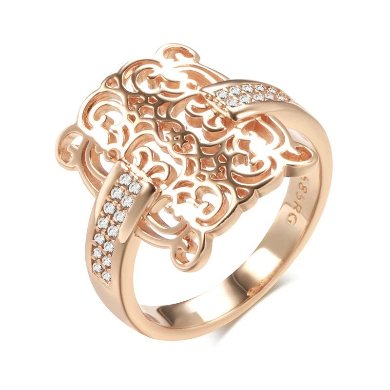 Vintage-Inspired 585 Rose Gold Square Cocktail Ring with Natural Zircon