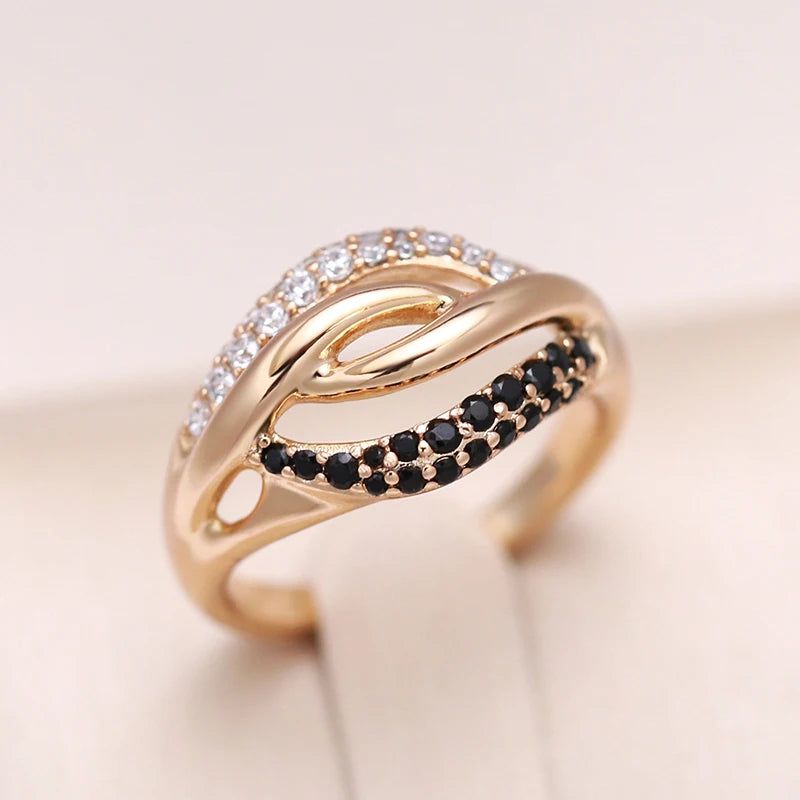 Vintage-Inspired Black Zircon Cross Ring in 585 Rose Gold Fashion Jewelry