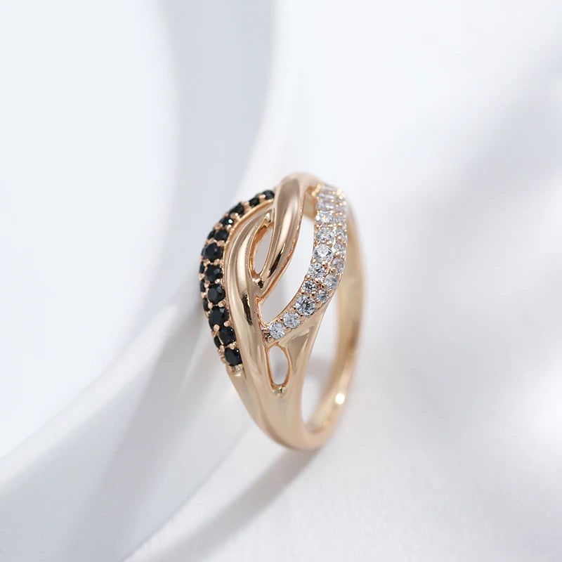 Vintage-Inspired Black Zircon Cross Ring in 585 Rose Gold Fashion Jewelry